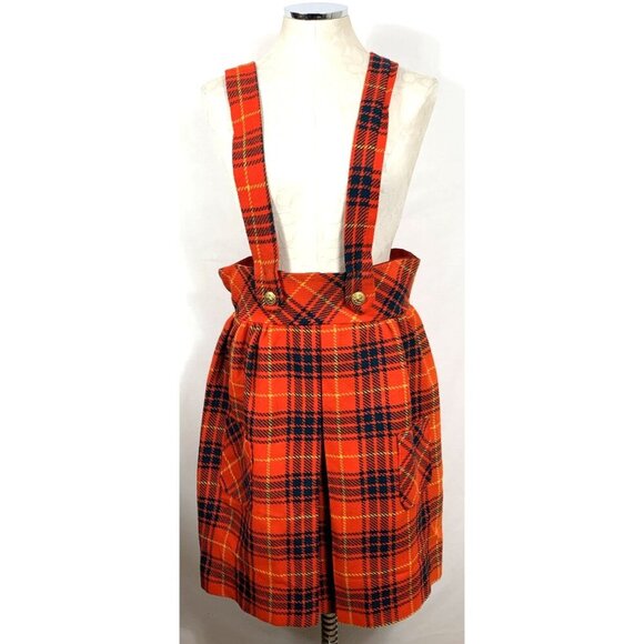 Jumper Dress Red Plaid Sz 16 Carol Brent Teacher Preppy 1970s - Picture 1 of 9